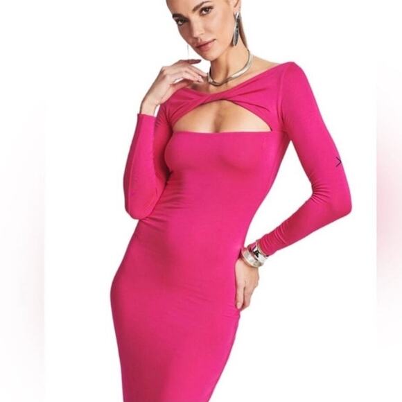 Ser.O.Ya Womens Pink Irene Twist Front Jersey Stretch Bodycon Midi Dress XS NWT - Picture 2 of 10